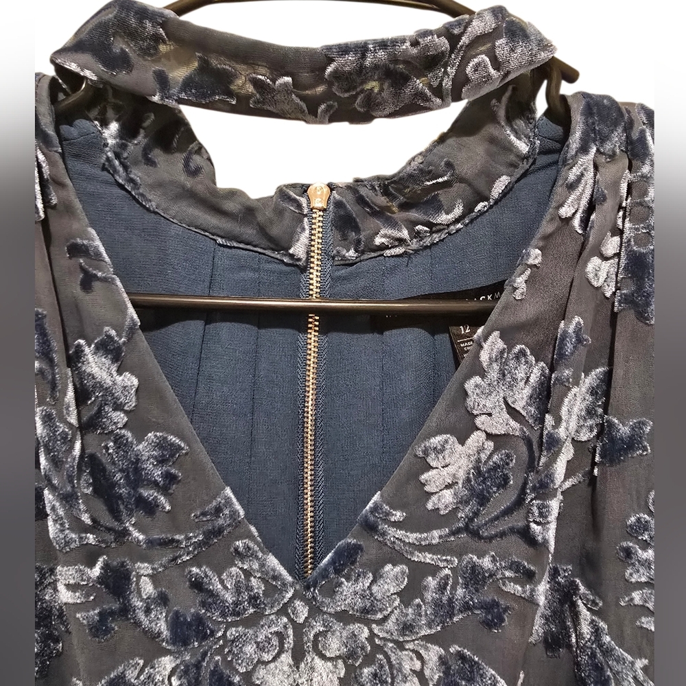Elegant White House Black Market Blue Salma Sleeveless Velvet Blouse - Picture 4 of 9